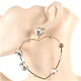 Metal Glass Stones Hoop Earring