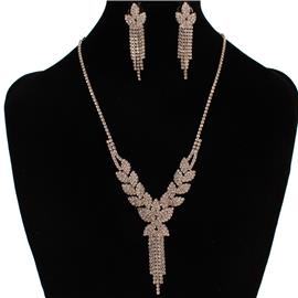 Rhinestones Leaves Fringeds Necklace Set