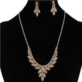 Rhinstones Leaves Necklace Set