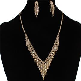 Rhinestones Fringeds-Leaves Necklace Set