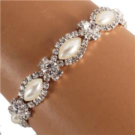 Pearl Rhinestones Oval Bracelet