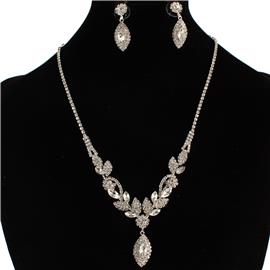 Rhinestones Drop Leaf Necklace Set