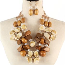 Semi Stone Wood Necklace Set