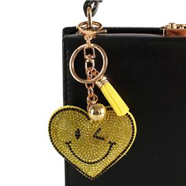 Rhinestones Happy Heart Key Chain