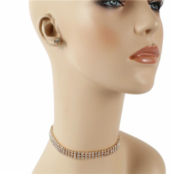 3 Line Rhinestone Choker Set