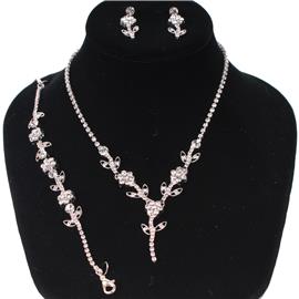 Rhinestone Flower Necklace Set 3 Pcs