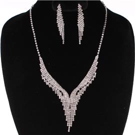 Rhinestone Fringed Necklace Set