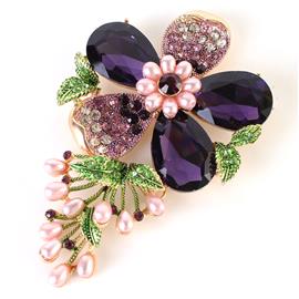 Crystal Flower Pearl Brooch