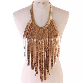 Long Metal Fringed Necklace Set