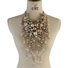 Pearl Dangling Bib Necklace Set