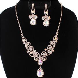 Rhinestones Teardrop Butterfly Necklace Set