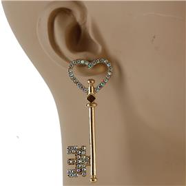 Rhinestones Heart Key Earring