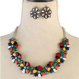 Western Style Metal Flower Necklace Set