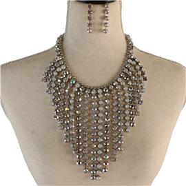 Rhinestone Fringed Necklace Set