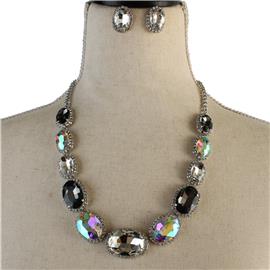 Crystal Oval Necklace Set