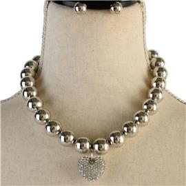 Metal Balls Pendnat Heart Necklace Set