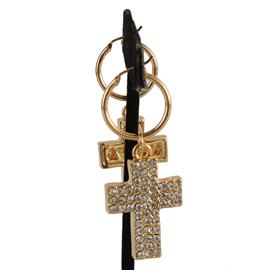 Rhinestones Huggie Cross Earring