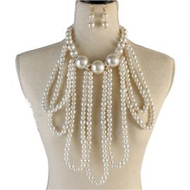 Pearl Long Drop Necklace Set