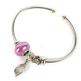 CZ Charms Leaf Cable Bangle