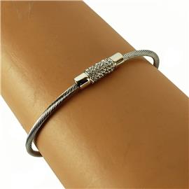 Rhodium CZ Bar Bangle Bracelet