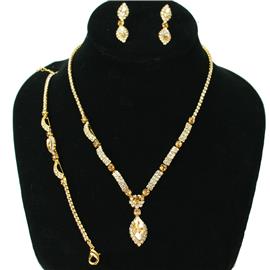 Rhinestones Leaves 3 Pcs Necklace Set