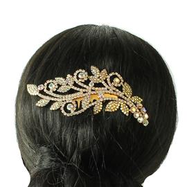 Rhinestones Swirl Leaves Hair Comb