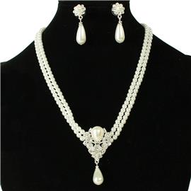 Pearl Pendant Double Layereds Necklace Set