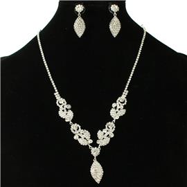 Rhinestones Drop Leaf Necklace Set