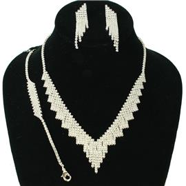 Rhinestones Wavy 3 Pcs Necklaces Set