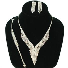 Rhinestones Fringeds 3 Pcs Clip-On Necklace Set