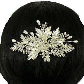 Metal Wireds Pearls Leaf Hair Comb