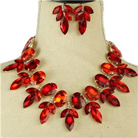 Crystal Oval Leaves Necklace Set