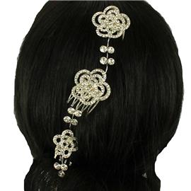 Rhinestones Wired Flower Hair Comb