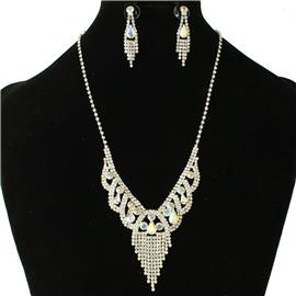 Rhinestones Fringeds Drop Necklace Set