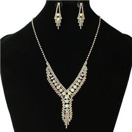 Rhinestones Bar Drop Necklace Set