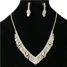 Rhinestones Fringeds Tear Necklace Set