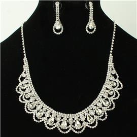 Rhinestones Wavy Tear Necklace Set