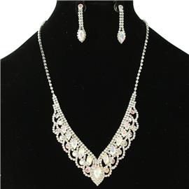 Rhinestones Leaves Necklace Set