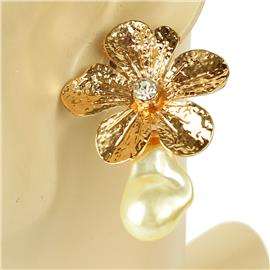 Metal Pearl Flower Clip-On Earring