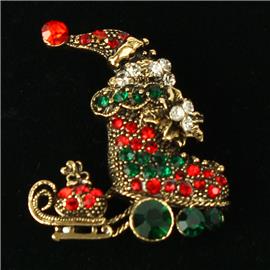 Crystal Chritmas Boot Brooch