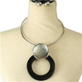 Metal Semi Stones Round Choker Necklace Set