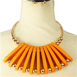 Fashion Metal Wood Choker Necklace Set