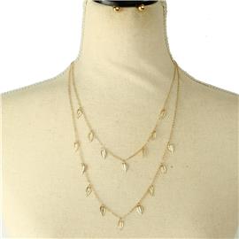 Metal Layered Chains Leaf Necklace Set