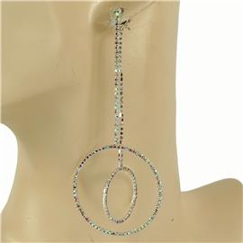 Rhinestones Round Long Earring