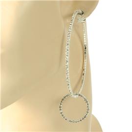 Rhinestones Dangling Round Hoop Earring