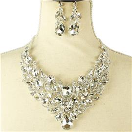 Crystal Square Tear Necklace Set