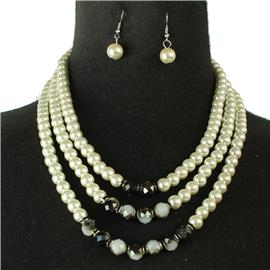 Pearls Beads Layereds Necklace Set