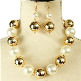 Pearl Metal Sphere Necklace Set