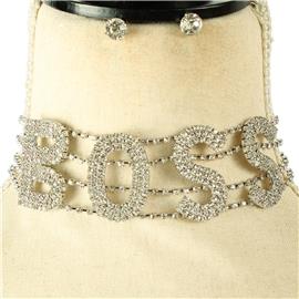 Rhinestones Boss Choker Necklace Set