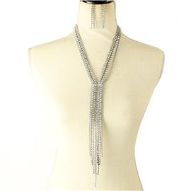 Rhinestones Long Necklace Set